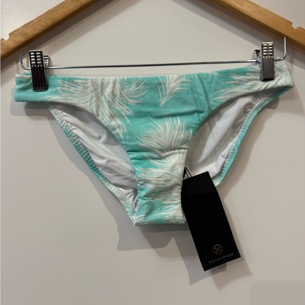 Vix Paula Hermany Feathers Off Bikini Bottom Full Coverage Small Teal White NEW